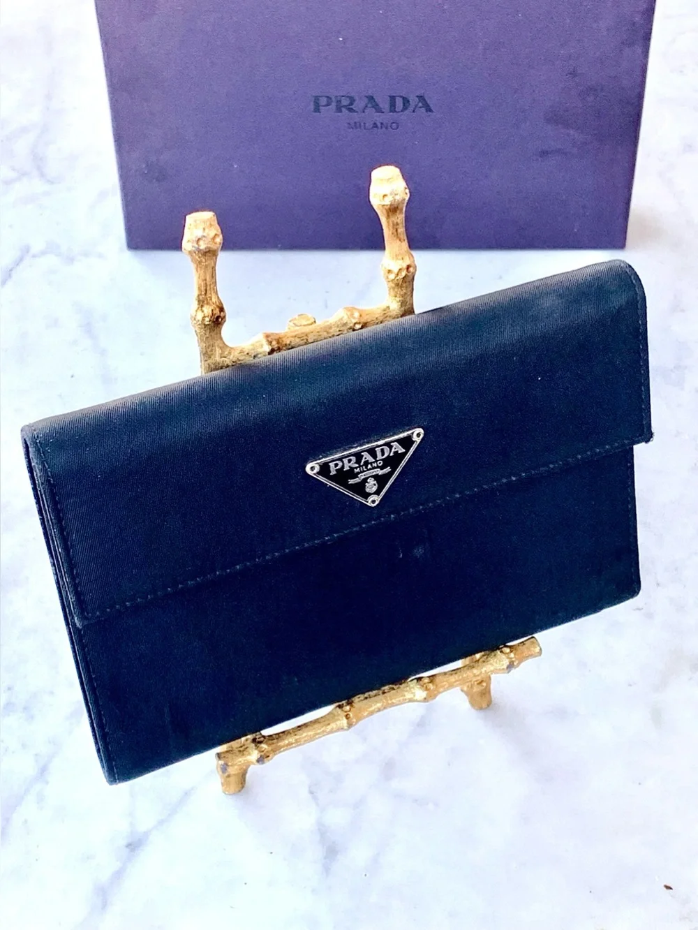 PRADA M150 Black TESSUTO Nylon Logo TRI-FOLD Wallet VINTAGE 90’s
